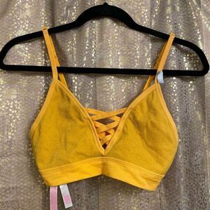PINK Victorias Secret Golden Yellow Weekender Seamless Shine Strappy Bralette, M